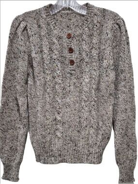 Gorgeous Hand-made Cable Knit Puff Sleeve Henley Sweater Fits Small